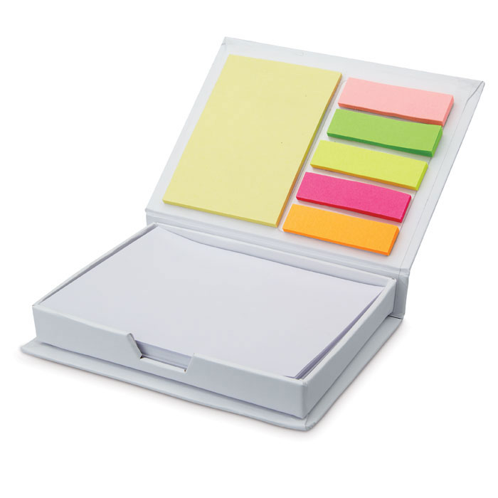 Set bloc-notes et notes adhésives personnalisé MEMOKIT, Blanc