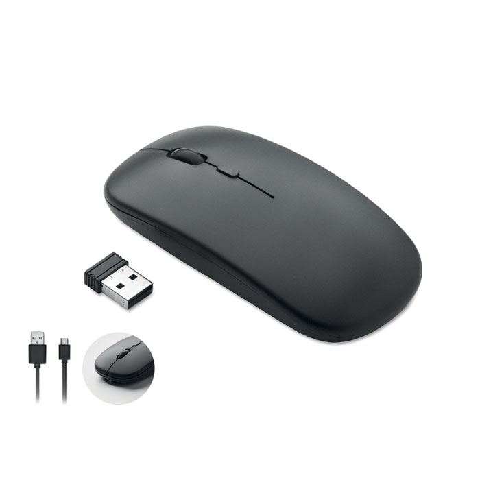 Souris sans fil rechargeable personnalisée CURVY C, Noir