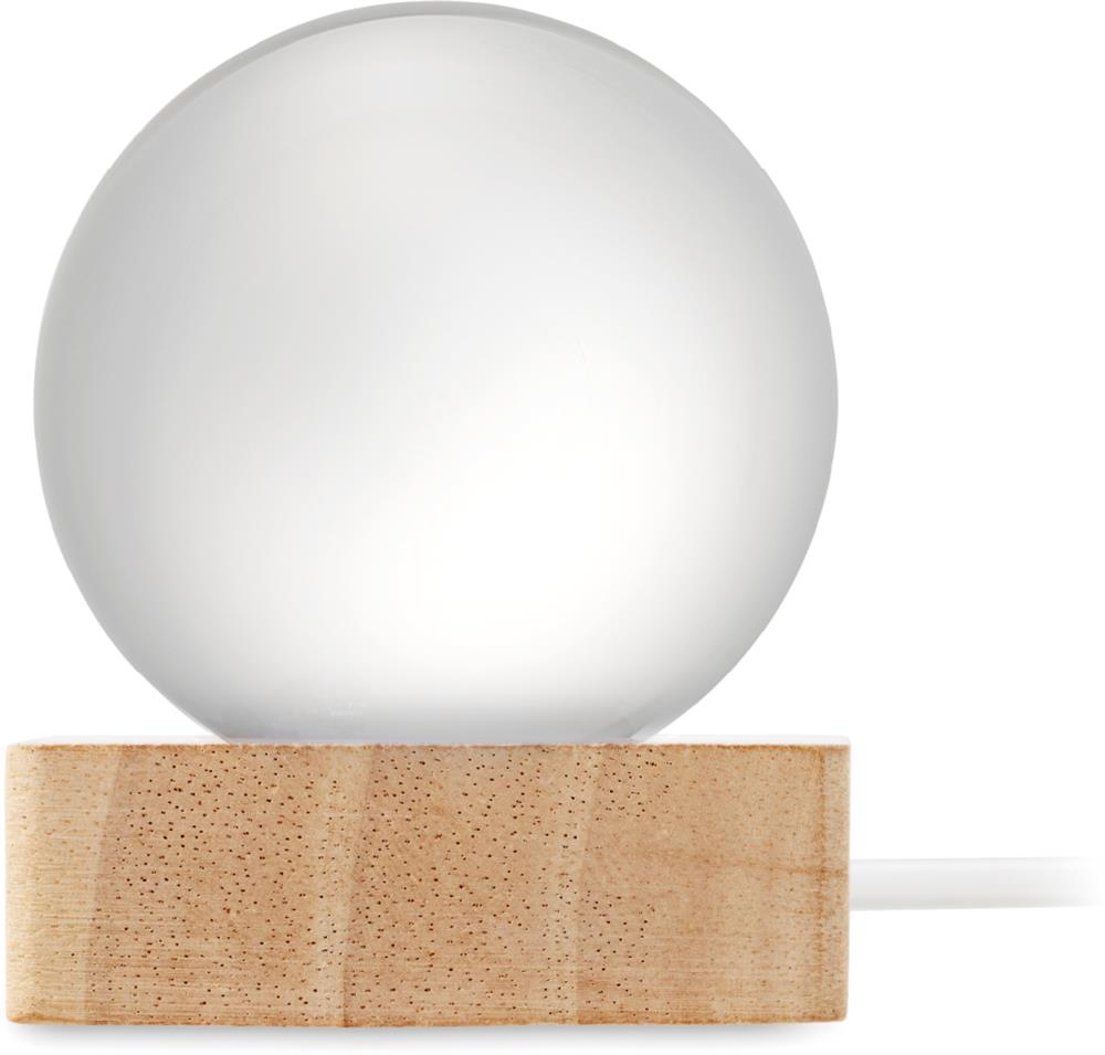 Sphère en verre LED sur socle bois personnalisée LIGHT, côté 2