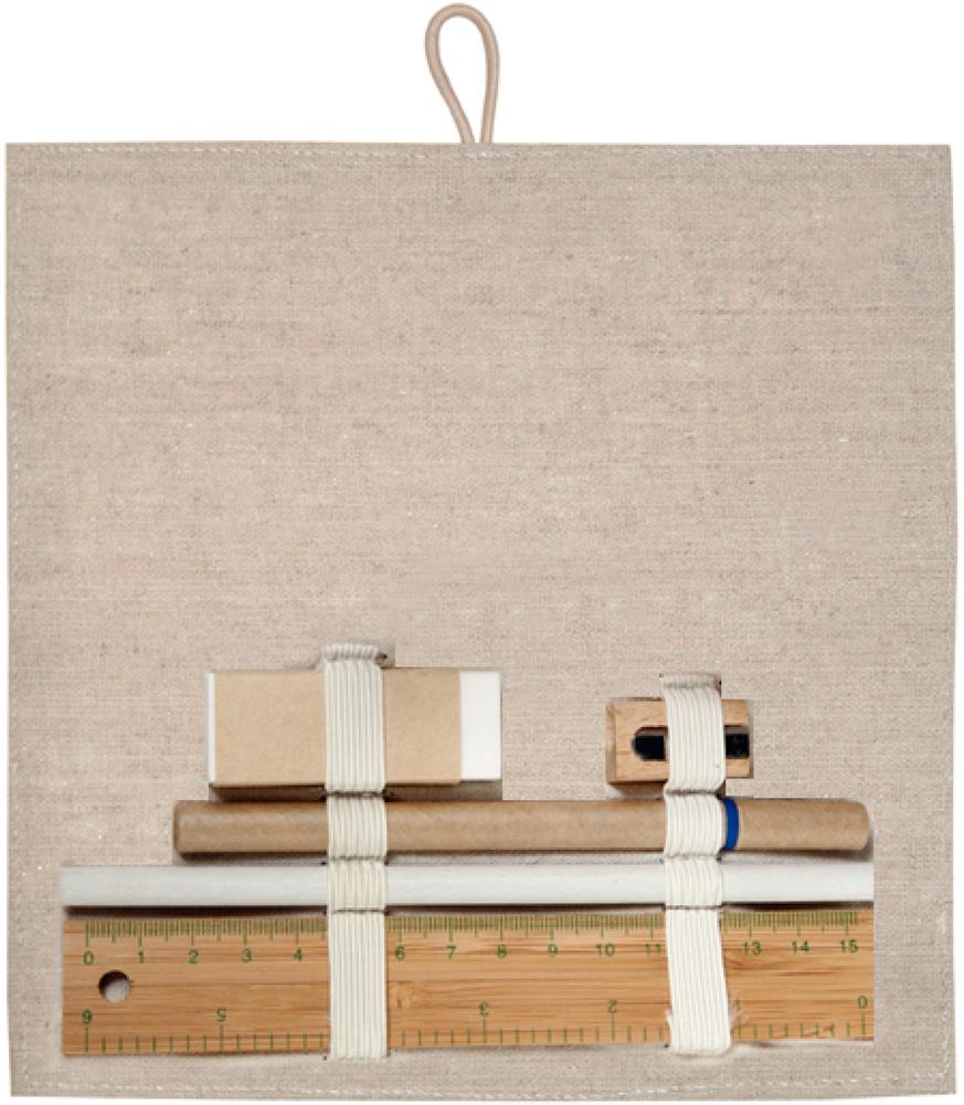 Set d'écriture étui jute et coton personnalisé ECOSET, pochette intérieur