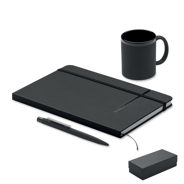 Coffret mug 300 ml et carnet A5 personnalisé READYSET, Noir