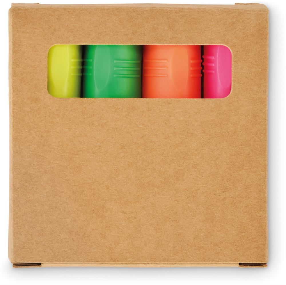 Set de 4 surligneurs boîte kraft personnalisé HIGH4, devant (étiquette numérique)